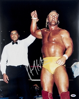 Hulk Hogan Signed 16x20 Photo Standing with Muhammad Ali (PSA/DNA)